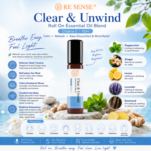 RE SENSE®️Clear & Unwind Roll On Essential oil blend 10ml | Chakra 5